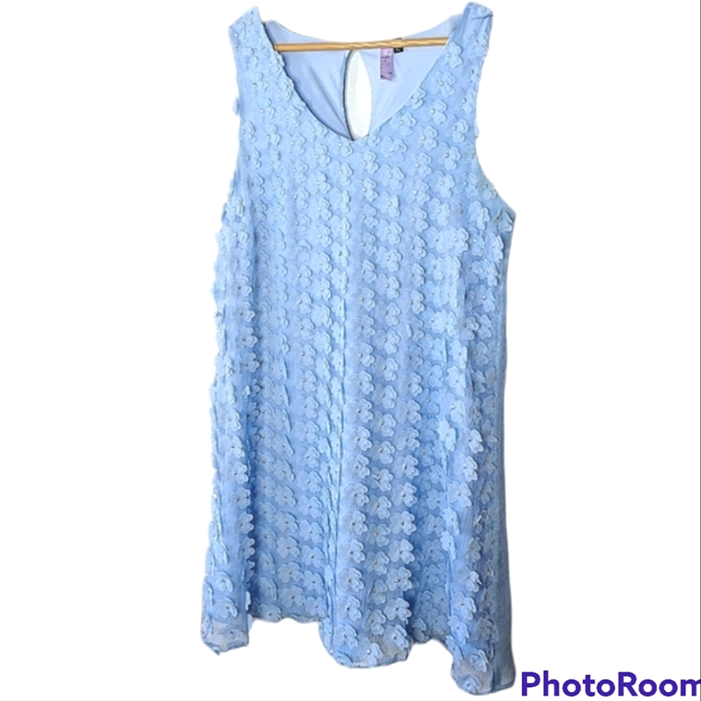 alya Baby Blue Floral Applique Sleeveless Shift Dress size L